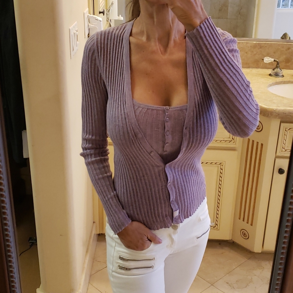 Moda International lilac heathered sweater set, XS